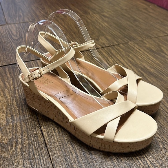 Franco Sarto Pelma Faux Leather Ankle Strap Platform Sandals, Beige, Size‎ 10 - Picture 4 of 12